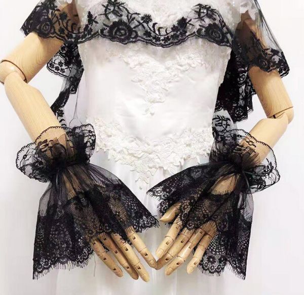 

women' black color vintage lace glove lady' fake lace arm sleeve black fake sleeve fingerless glove r1047, Blue;gray