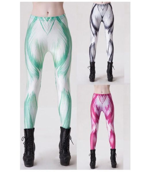 

new arrival 3 colours women muscle pattern digital print yoga pants high elasticity sports gym fitness leggings ing, White;red