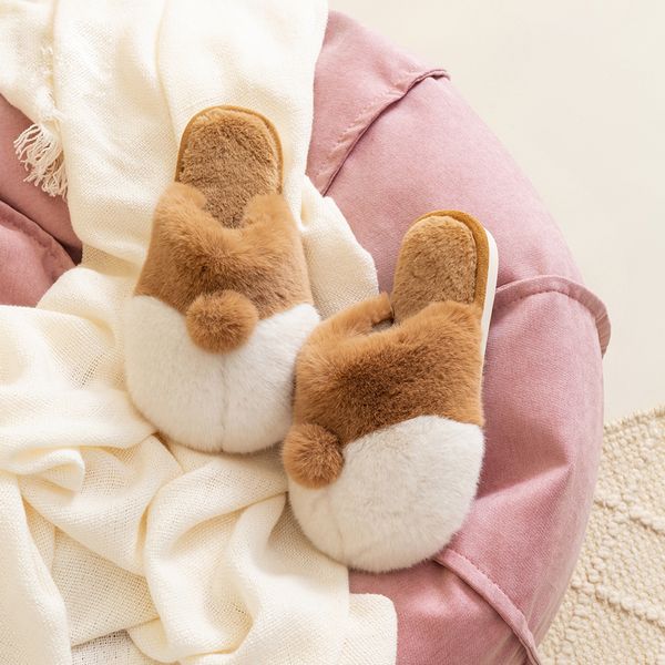 

nan jiu mountain winter cartoon cotton slippers home cute keji buplush women indoor couple slippers, Black