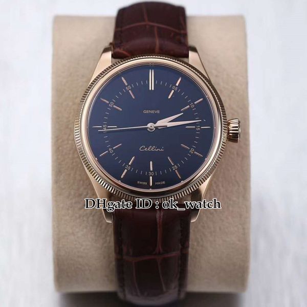 

new 39mm rose gold case black dial m50505 japan miyota 8215 automatic mens watch gents dress watches brown leather strap, Slivery;brown