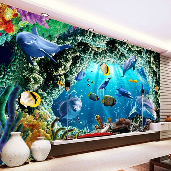 Custom 3d Photo Wallpaper For Kids Room Cartoon Underwater World Dolphin Wall Painting Living Room Bedroom Mural Wallpaper Decor Horse Wallpaper House