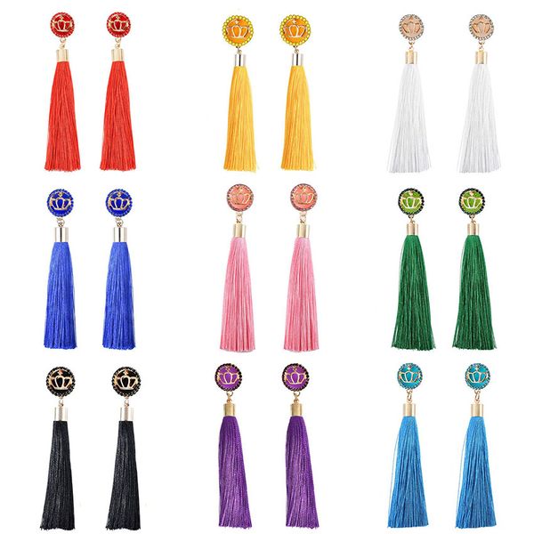 

bohemia long tassel earrings alloy crown fringe eardrop dangle ear studs tassel earrings women designer jewelry party gifts, Silver
