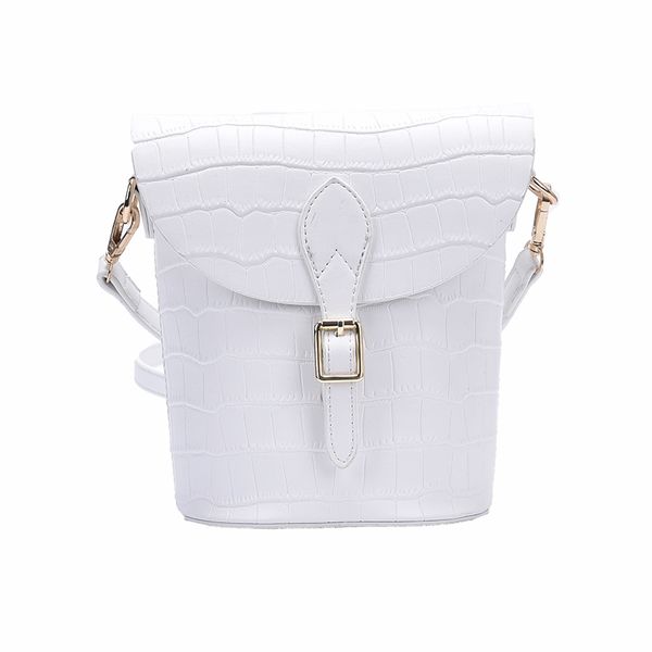 

lady shoulder bag small fashion female messenger bag crocodile pattern simple women pu leather bucket temperament white