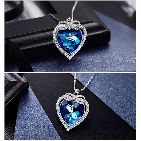 

fashion- crystal necklace s925 silver swarovski crystal blue ocean heart pendant