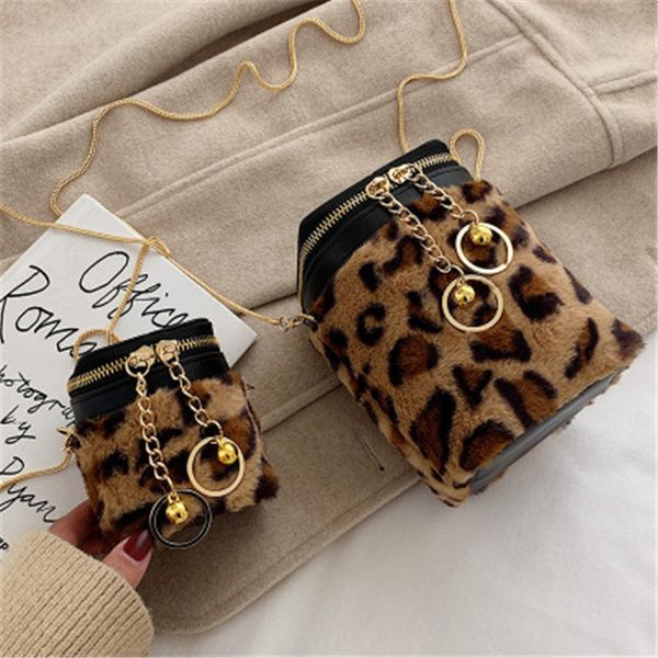 

зима плюшевый leopard pattern crossbody сумки для женщин 2020 мода кожа pu bucket плеча сумка женская рука сумки