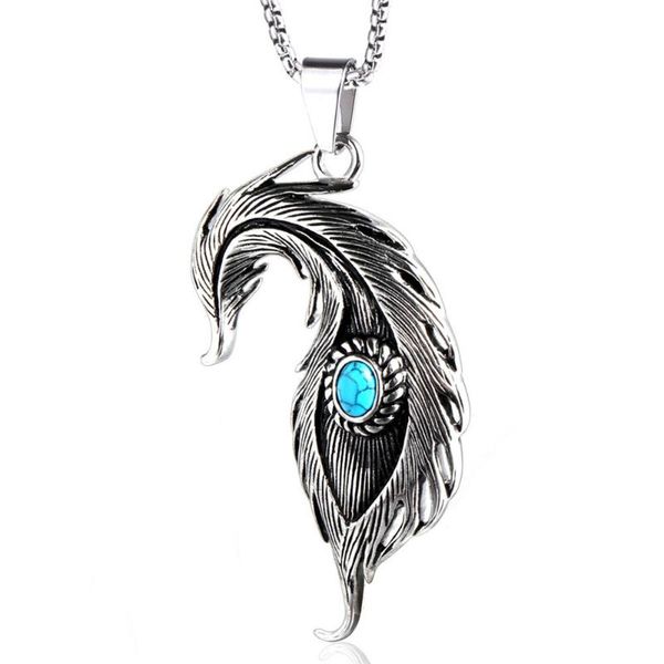 

stainless steel retro feather pendant necklace new men and women wings pendant necklace jewelry on the neck, Silver