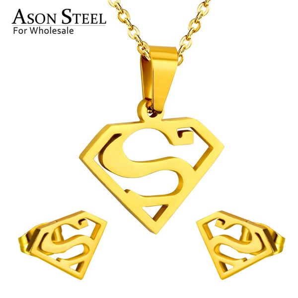 

asonsteel gold color jewelry sets 316l stainless steel for women 2019 irregular pendant necklace small stud earrings for femme, Silver