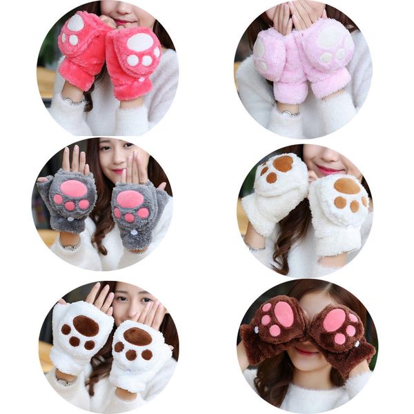 

winter warm women girl lovely gloves plush fingerless cat claw mitten gloves cute cats mittens, Blue;gray