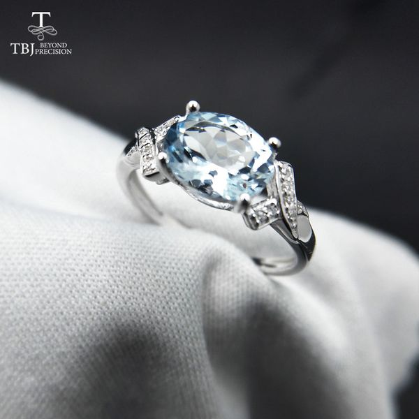 

tbj,100% natural brazil aquamarine ov6*8 1.3ct gemstone ring in 925 sterling silver precious stone jewelry with gift box cj191205, Slivery;golden