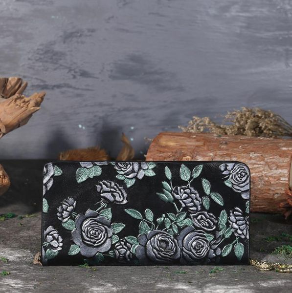 

европейские и американские тенденции в национальном стиле фотомодель взрыв кожаный бумажник женский многофункциональный длинный молния мешок