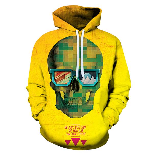 

fashion brand 3d hoodies skull women/men hoody casual hooded sweatshirts, Black