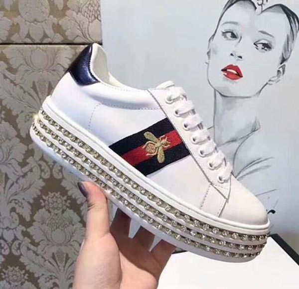 

designer sneakers shoes fashion luxury designer women shoes high platform lace up ace leather with crystal bottom shoes running trainers 11, Black
