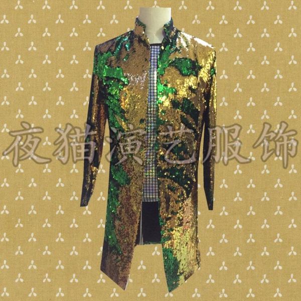 

s~5xl new 2019 men's clothing fashion slim dj evening dresses plus size long sequins suit stage singer costumes, White;black