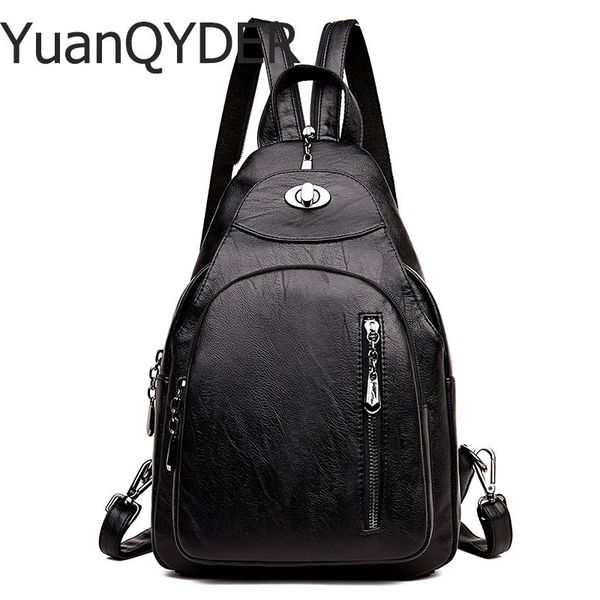

brand women's leather chest bags for women large capacity school backpack for girls lock anti-theft backpack leisure daypacks