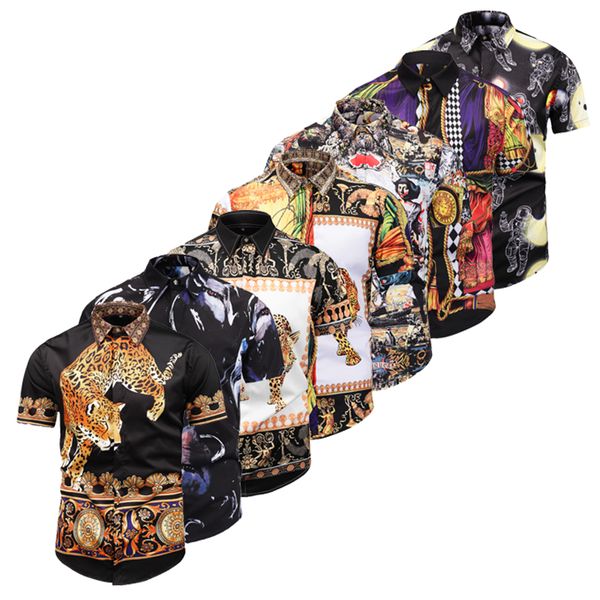 

New men de igner hirt 3d gold floral leopard print men ca ual dre hirt pattern lim fit hirt men fa hion bu ine hirt clothing