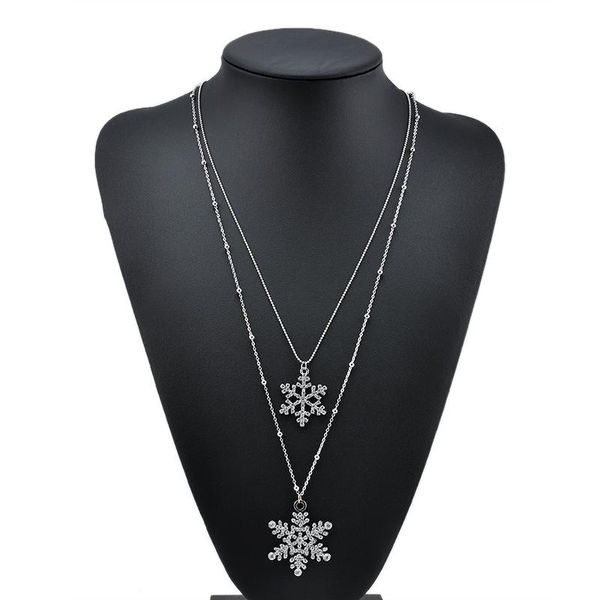 

rhinestone snowflake pendant necklaces long sweater chain double layers necklace & pendant christmas gift jewerly gothic, Silver