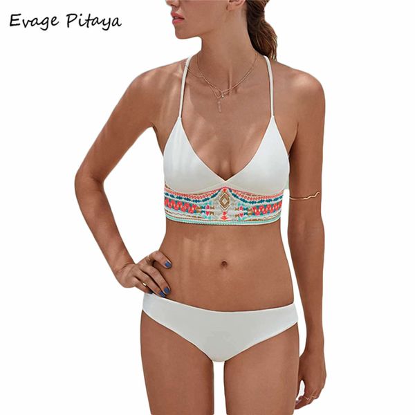 

bikins women 2017 new black swimwear cut out white print bathing suits swim halter bikinis set biquini