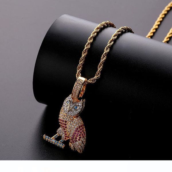 

hip hop ожерелья ювелирных изделий мужчины женщины вопиющий bling циркон 18k позолоченный owl престижное изысканный кулон ожерелья оптовая l, Silver