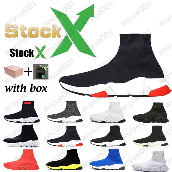 

fashion luxury paris speed trainer stretch-knit men women mid sock shoes triple black white university red game royal mens deisgner sneakers