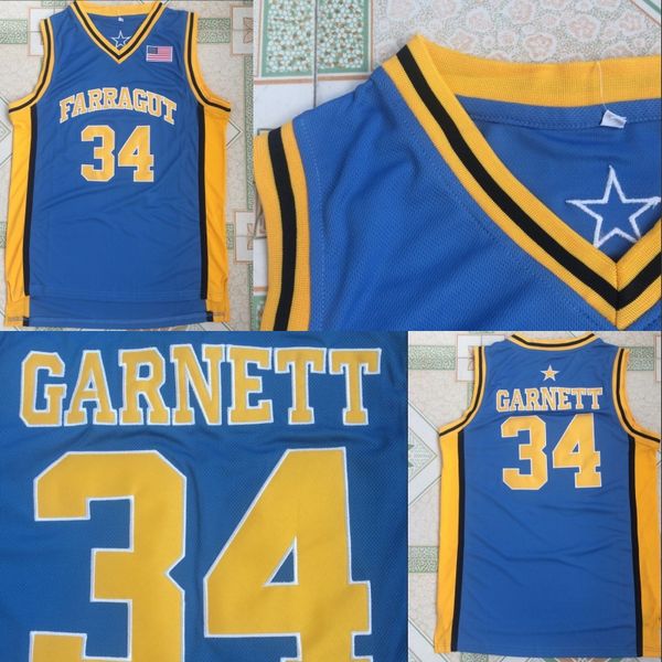 

Kevin Garnett #34 Farragut Career Academy High School Basketball Jersey Blue All Stiched IN STOCK Free Shipping Jerseys