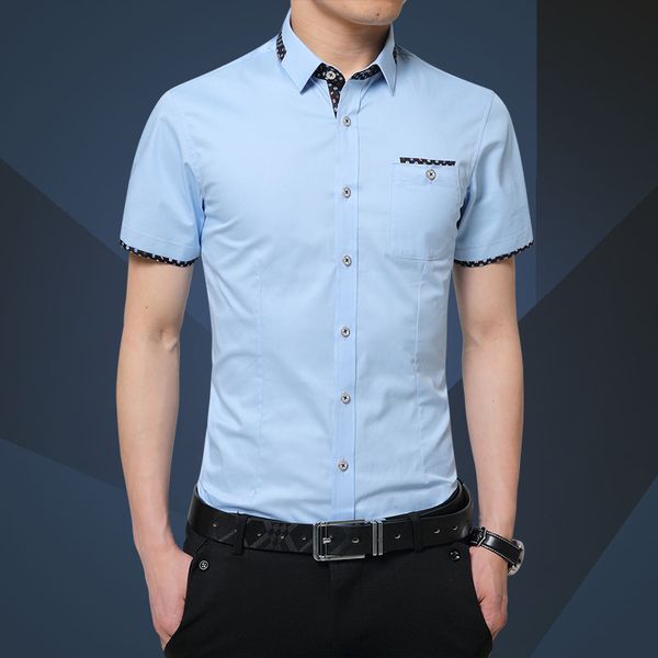 

summer 2019 men shirt short sleeve mens slim fit fashion shirts dress shirt asian size 5xl brand clothing, White;black