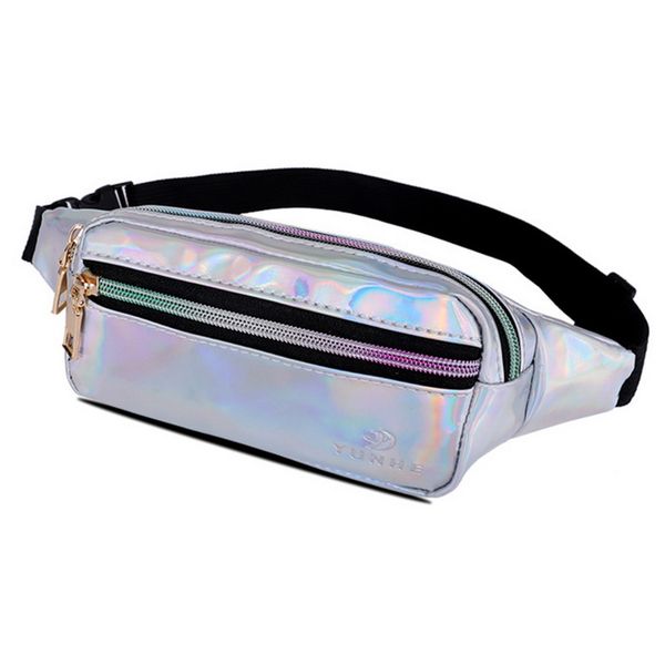 

laser holographic fanny pack feminina slim shiny neon waist bag pu waterproof bum bag travel hip bags for womens girls 2018 new