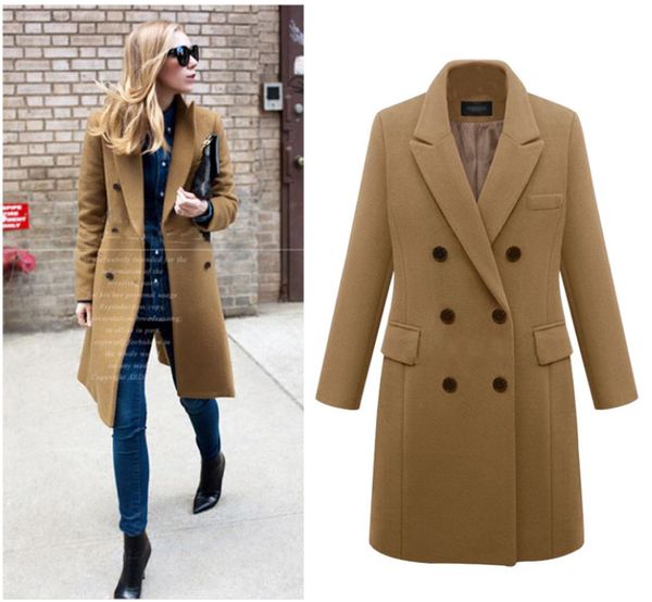 

autumn winter coat women 2019 casual wool solid jackets blazers female elegant double breasted long coat ladies plus size 5xl, Black
