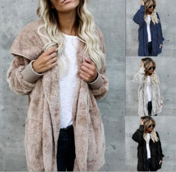 

elegant faux fur coat women 2018 autumn winter warm soft fur jacket female plush overcoat casual outerwear two sides wearing, White