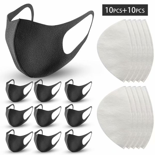 

10 pack reusable face mouth mask, 10 n95 filter replacement for face mask, air filtration mask black dust mask particulate mask for smoke