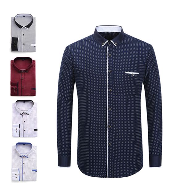 

men's casual shirts shirt fashion korean printed shirt, business long-sleeved square collar slim fit, arc hem design, White;black