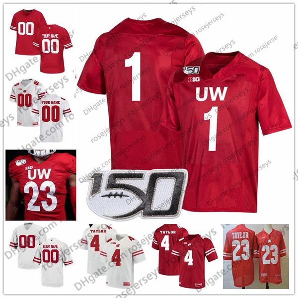 

custom badgers 2019 150th football 27 rafael gaglianone 45 alec ingold 81 troy fumagalli 84 jake ferguson 87 quintez cephus white red jersey, Black