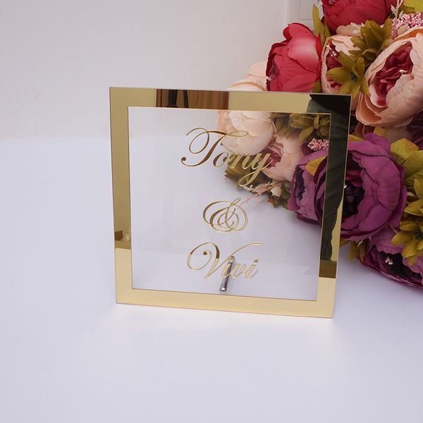 

custom bride groom name mirror frame wedding signage personalized transperant acrylic sign plate with nail party decor favors