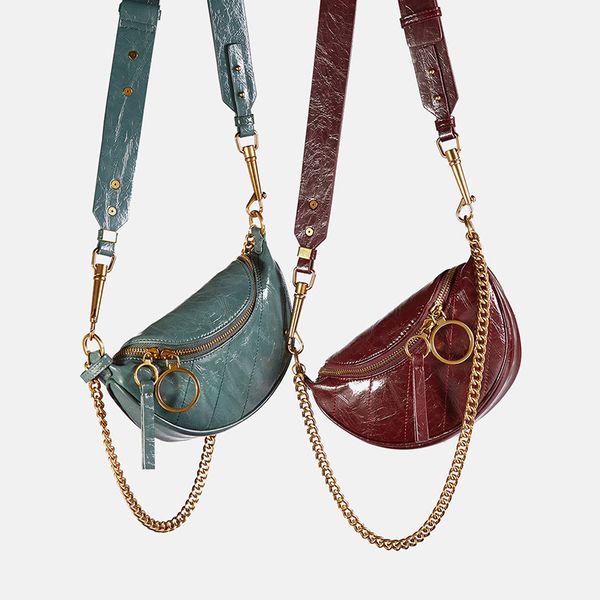 

leather diagonal chest bag ladies fashion design saddle bag european and american fan casual wild cowhide green shoulder bag female 406