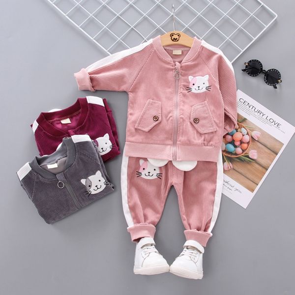 

children clothes set fashion kids sportswear cartoon toddler baby boy girl outfits kids clothes +pants, White