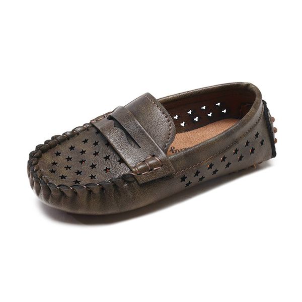 

boys girls shoes pu leather slip-on moccasins breathable children anti-slip hollow loafers black green toddler flats heel shoes, Black;red
