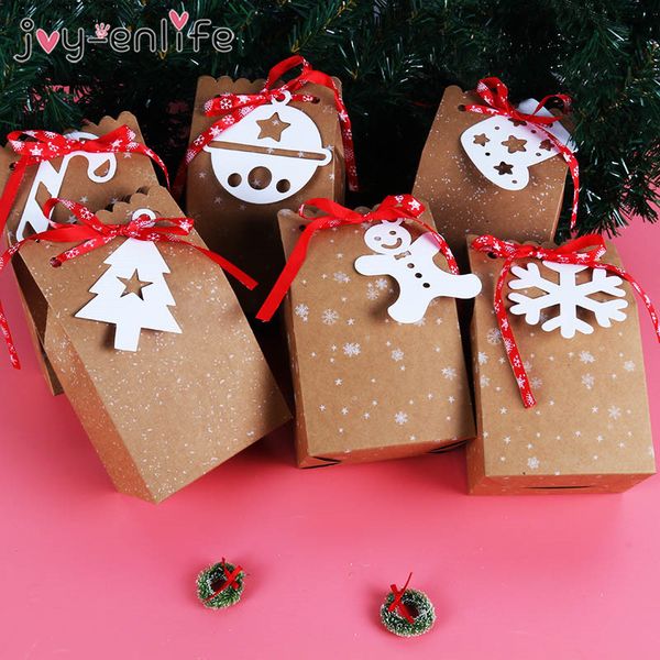 

3pcschristmas kraft бумажные пакеты xmas украшения снежинка рождественская елка candy box cookie упаковка мешок ноэль рождество домашнего де