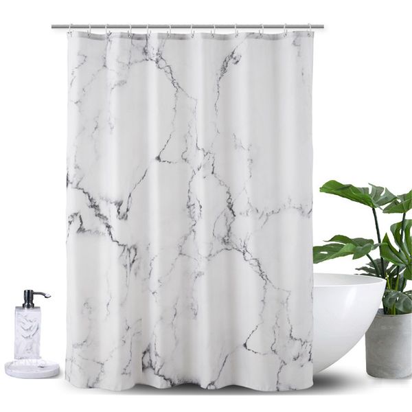 

marble printed 3d shower curtain waterproof polyester bath screens curtains grey and white plastic hooks bathroom decoration