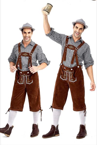 

дизайнерские костюмы для mens 2019 новых немецкой традиционного октоберфест одежда клетчатых рубашек мужской пивные подтяжка костюм luxury о, Black;red