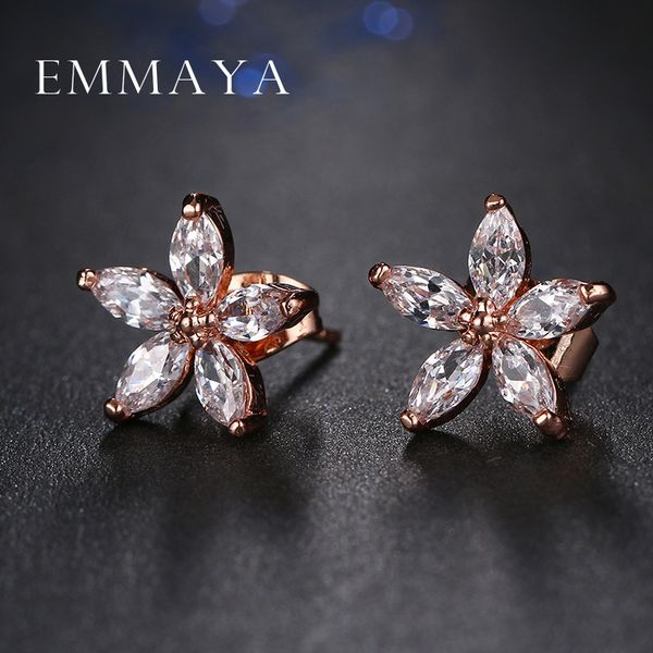 

emmaya trendy popular clear crystal rhinestone flower shaped stud earrings wholesale factory price dropship, Golden;silver