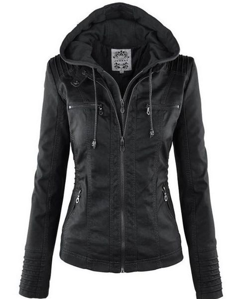 

women jackets female hat removable women basic coats waterproof windproof denim women's faux leather jacket long sleeve fit, Black;brown