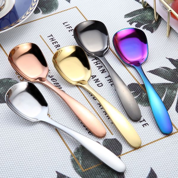 

stainless steel flat spoon salad cutlery kid rose gold korean soup child food 3 size spoons kitchen accessory