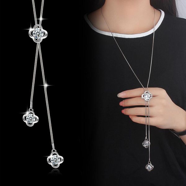 

2019 new four flower choker necklace for women jewelry flower silver color pendants necklaces chain birthday gift