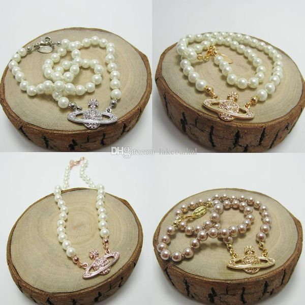

women rhinestone satellite pendant necklace multicolor satellite pearl chain necklace jewelry for gift party, Silver