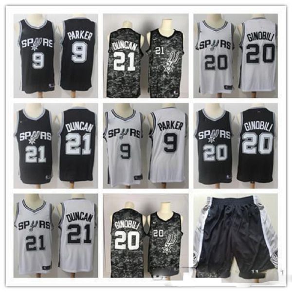 

mens san antonio spurs nba david 50 robinson tim 21 duncan manu 20 ginobili tony 9 parker basketball shorts basketball jersey, Black;red