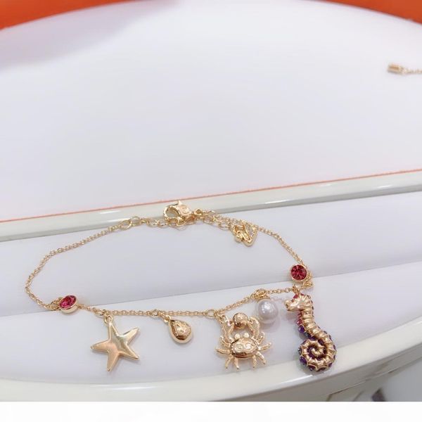 

2019 new designer bracelets crab seahorse starfish decoration bracelets for woman gift, Golden;silver