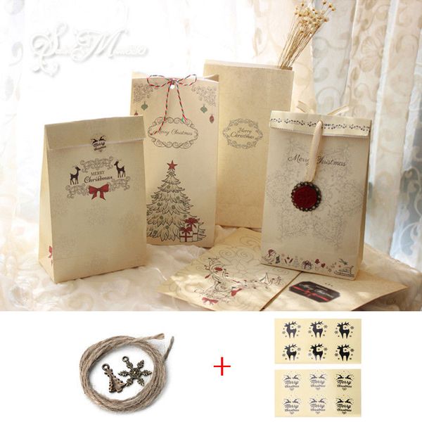 

2018 8 pcs christmas kraft paper xmas party holiday cookies present gift bag luxury wedding bag