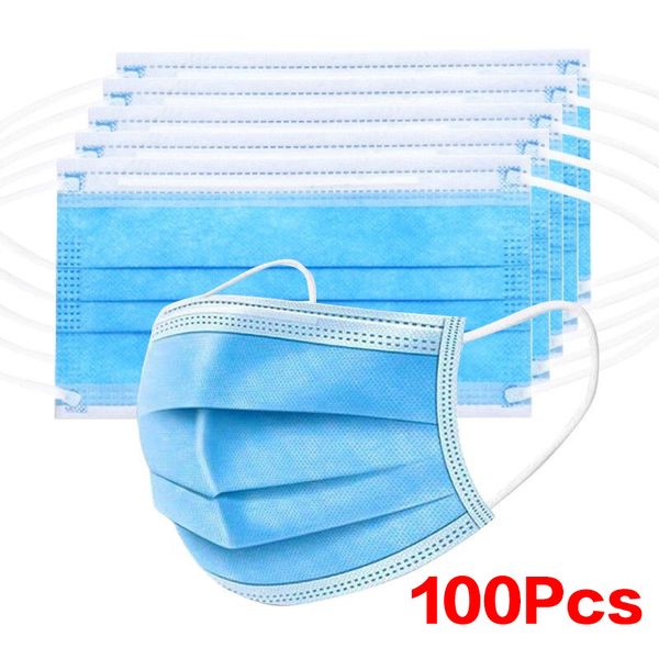 

in stock 100pcs non woven disposable facemask 3 layer filter cloth hanging ear safety elastic prevent flu anti dust fog protective masks