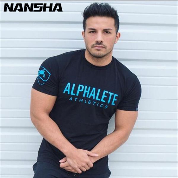 

alphalete summer new men gyms t shirt fitness bodybuilding slim shirts fashion leisure short sleeved cotton tee, White;black