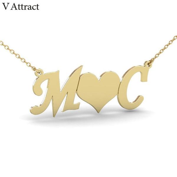 

v attract personalized heart name necklace gold stainless steel custom handmade jewelry necklace christmas gift choker, Golden;silver