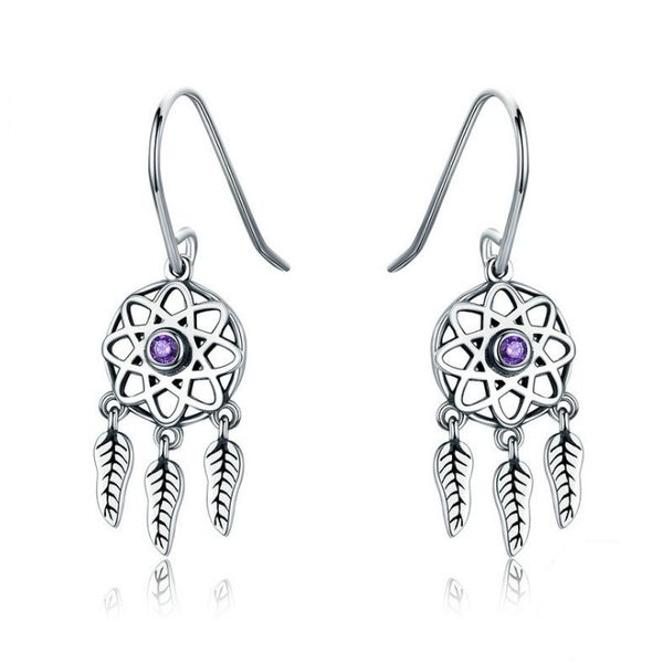 

luxury 925 sterling silver earrings women new feather dream catcher drop earrings hypoallergenic sterling-silver-jewelry fashion jewelry